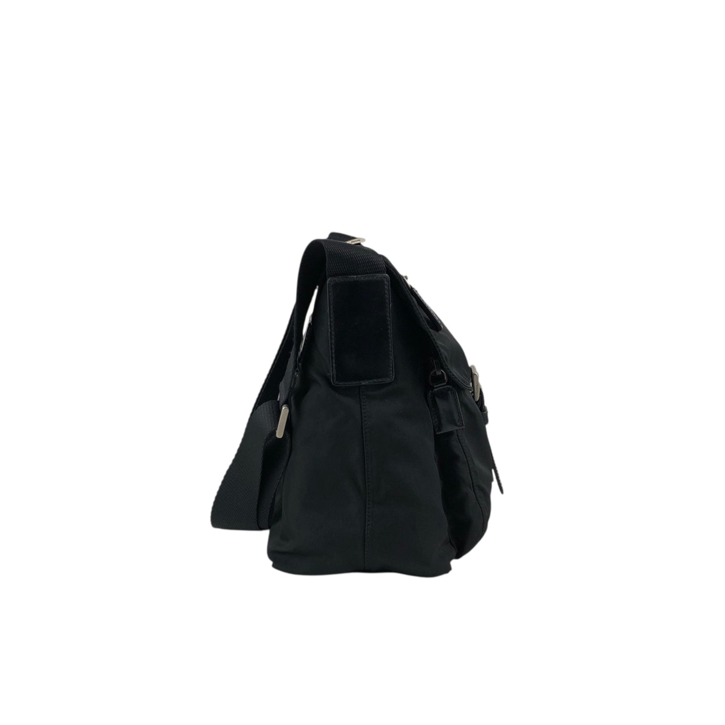 PRADA Tessuto Triangle Logo Front Buckle Shoulder bag Black Vintage dh6ap8