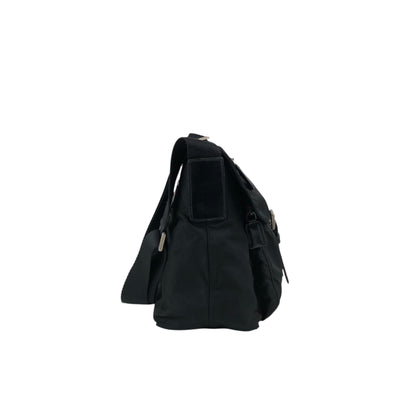 PRADA Tessuto Triangle Logo Front Buckle Shoulder bag Black Vintage dh6ap8