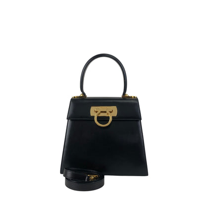 Salvatore Ferragamo Gancini Two-way Handbag Shoulder bag Black Vintage eddc85