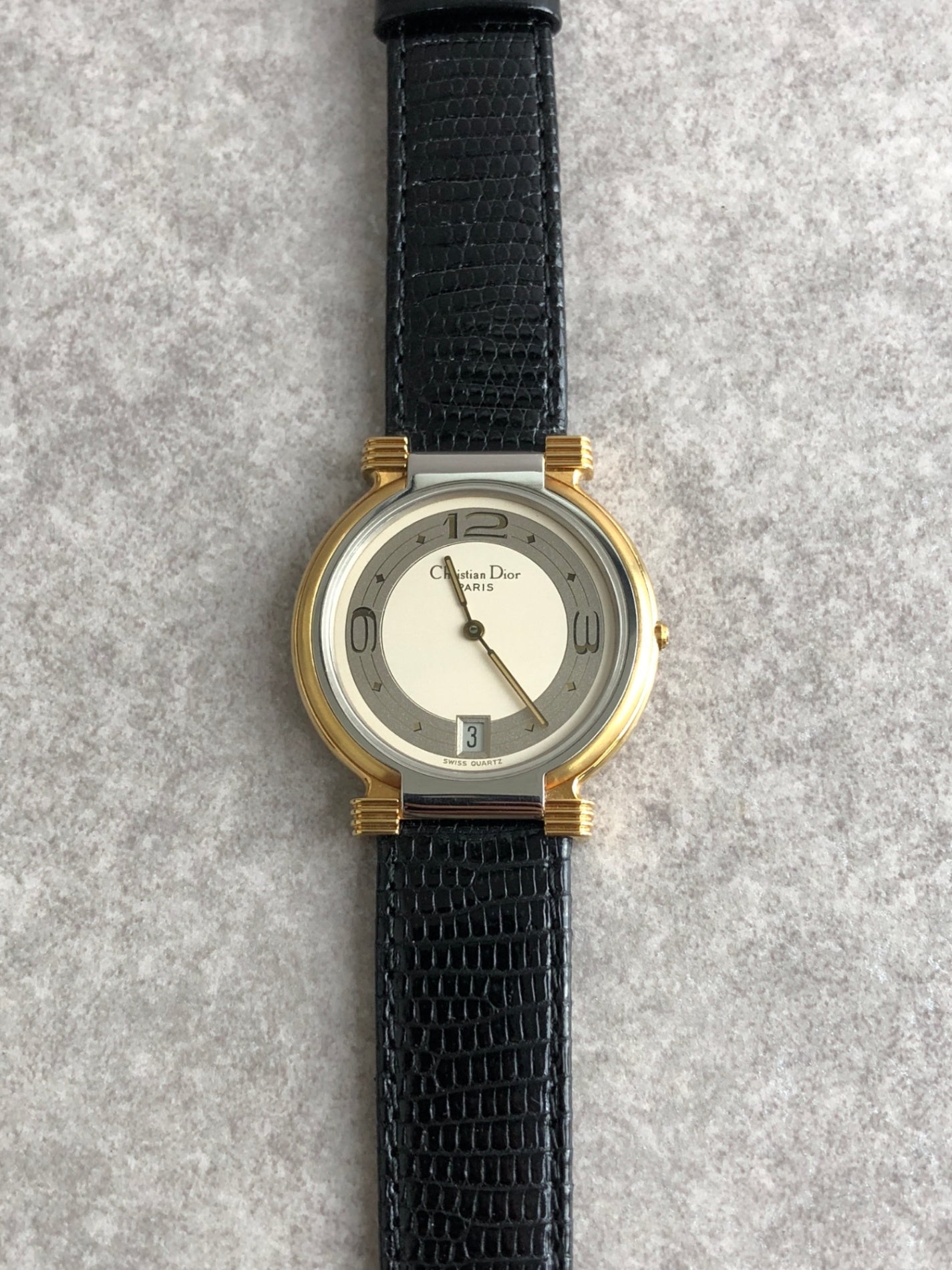 Christian Dior Logo Watch Gold×Black Vintage 76nb8k