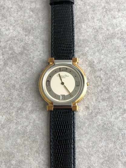 Christian Dior Logo Watch Gold×Black Vintage 76nb8k