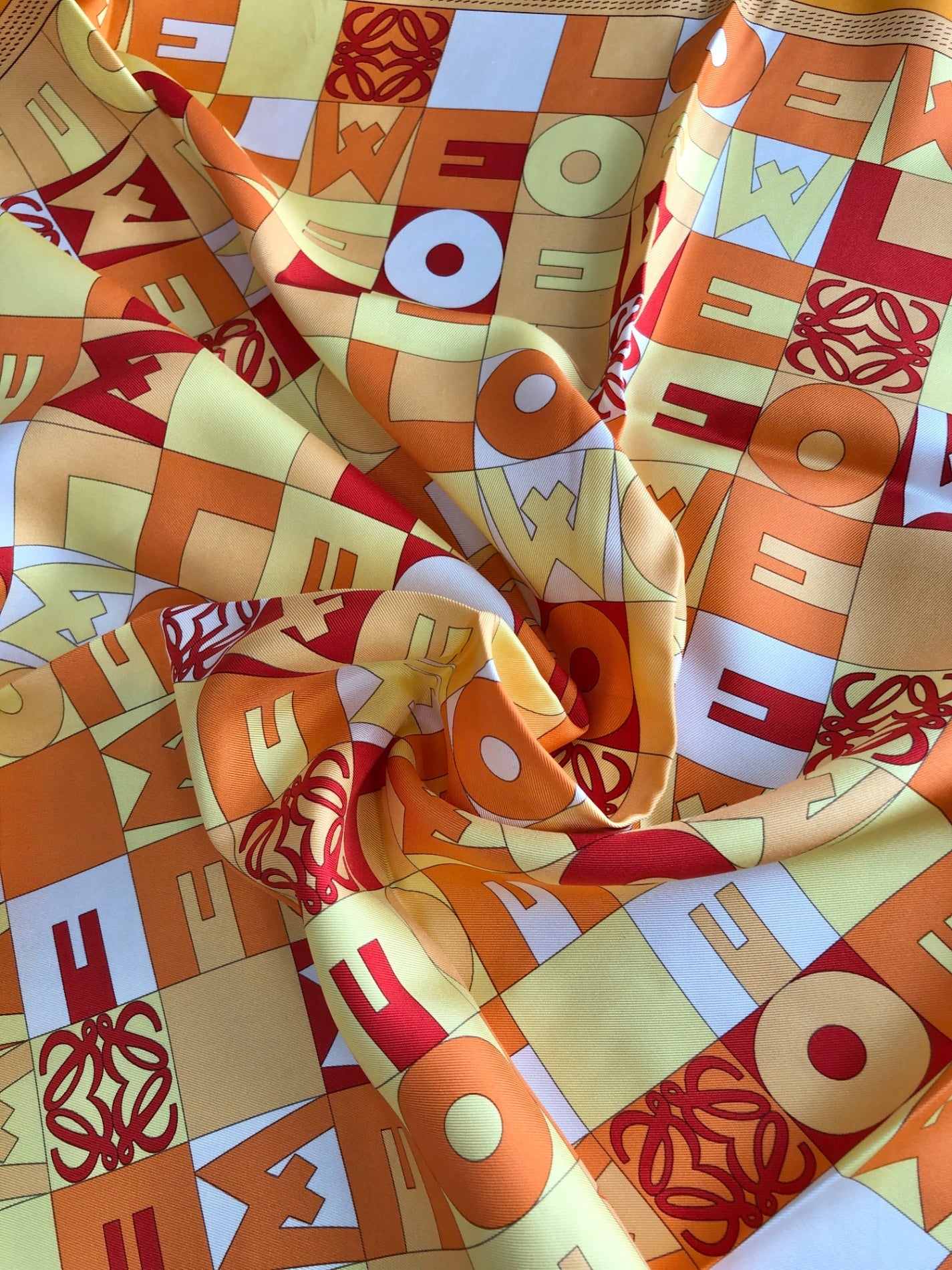 LOEWE Anagram Logo SILK Scarf Orange Vintage hubgz2