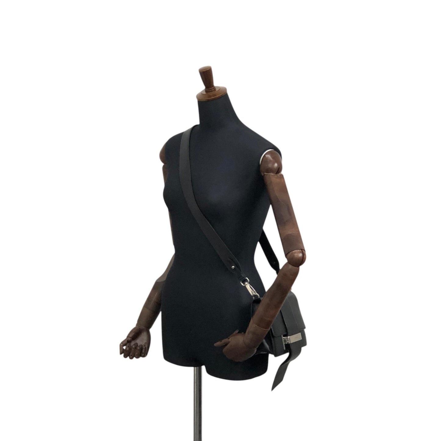 PRADA Logo Ribbon Motif Shoulder bag Black Vintage e3gymr