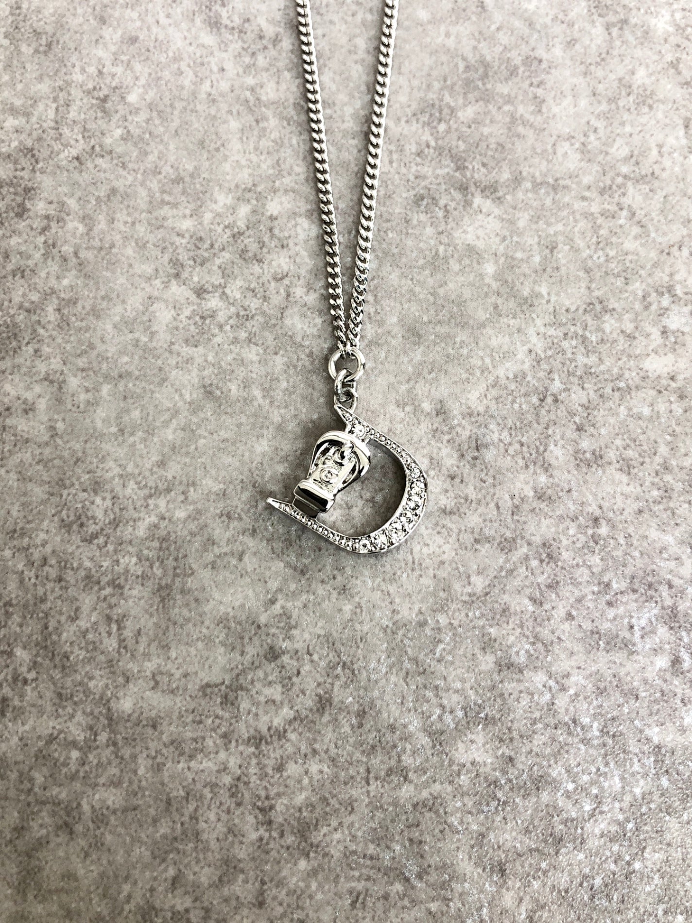 Christian Dior Logo Motif Necklace Silver Vintage bbvzf2