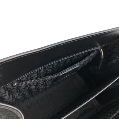 Christian Dior Logo Handbag Black,Indigo Canvas Denim Vintage 554rfk