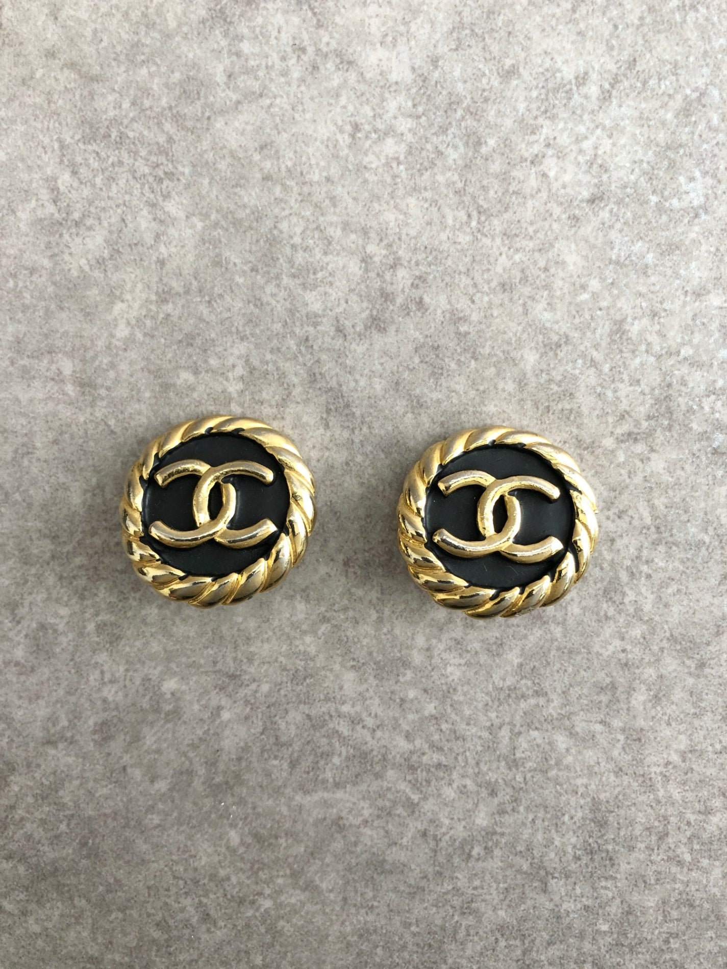 CHANEL Coco Mark Earrings Black×Gold Vintage bcnc28