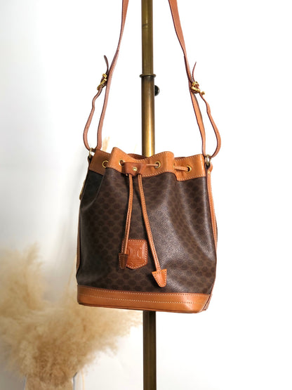 CELINE Macadam Blason Drawstring Shoulder bag Brown Vintage y4ma84