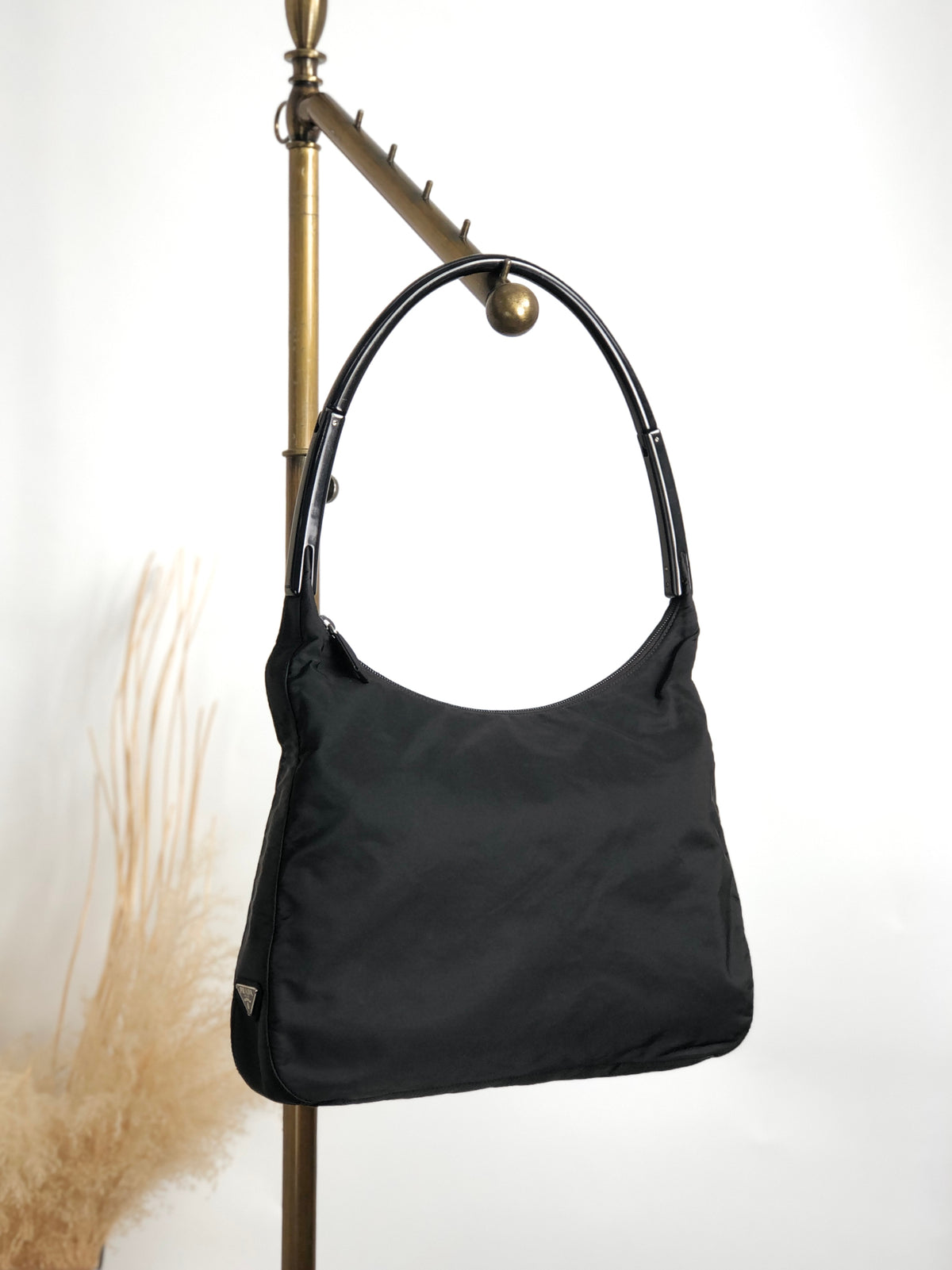 PRADA Tessuto Triangle Logo Shoulder bag Black Vintage gpgejr