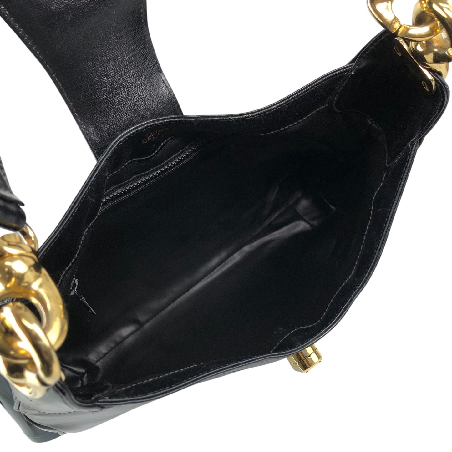 CELINE Blason Turn Lock Shoulder bag Hobobag Black Vintage re82zm