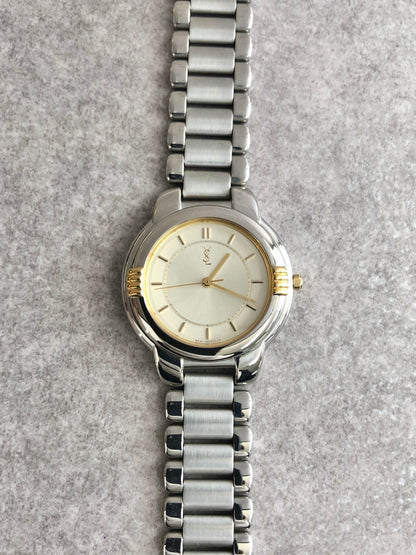 Yves Saint Laurent YSL Logo Quartz Watch Silver 6031-G11246 Vintage vcrgf8