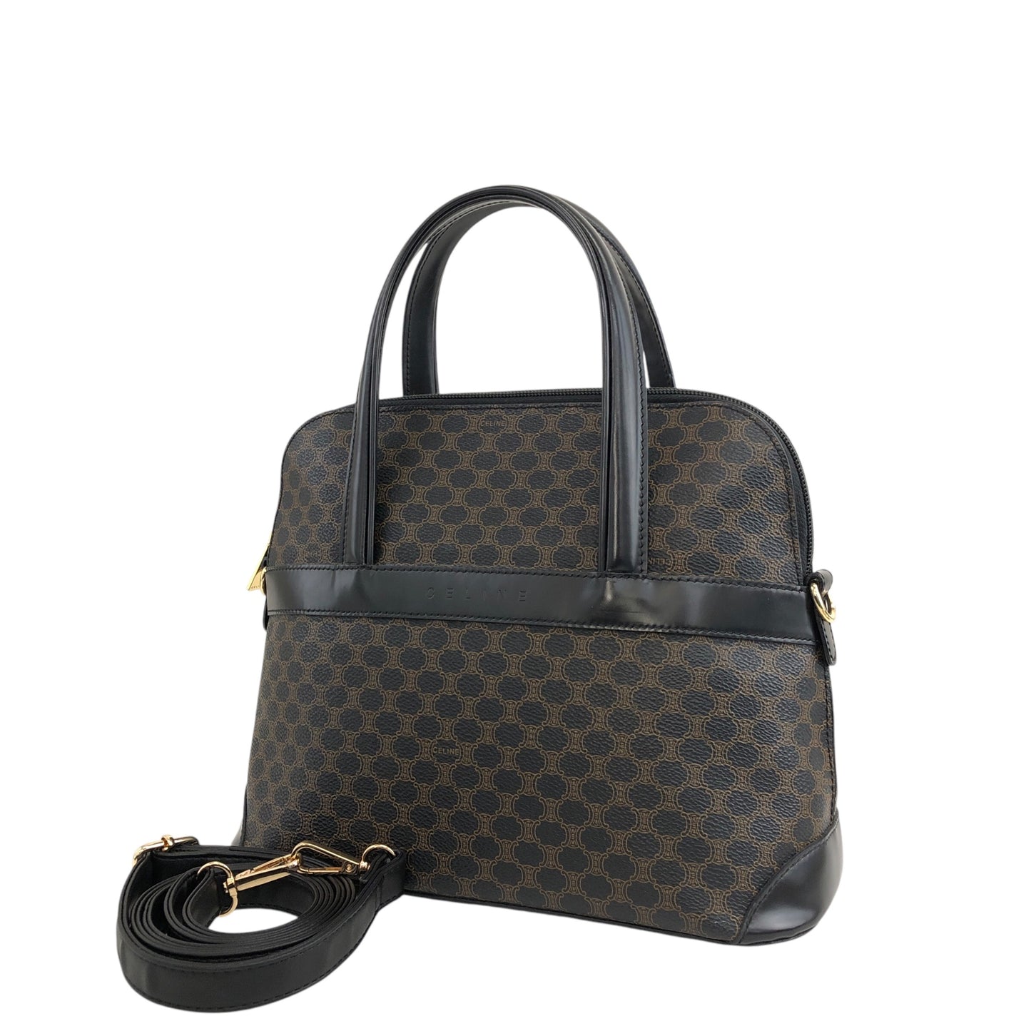 CELINE Macadam Two-way Handbag Shoulder bag Black Vintage ieb3mk