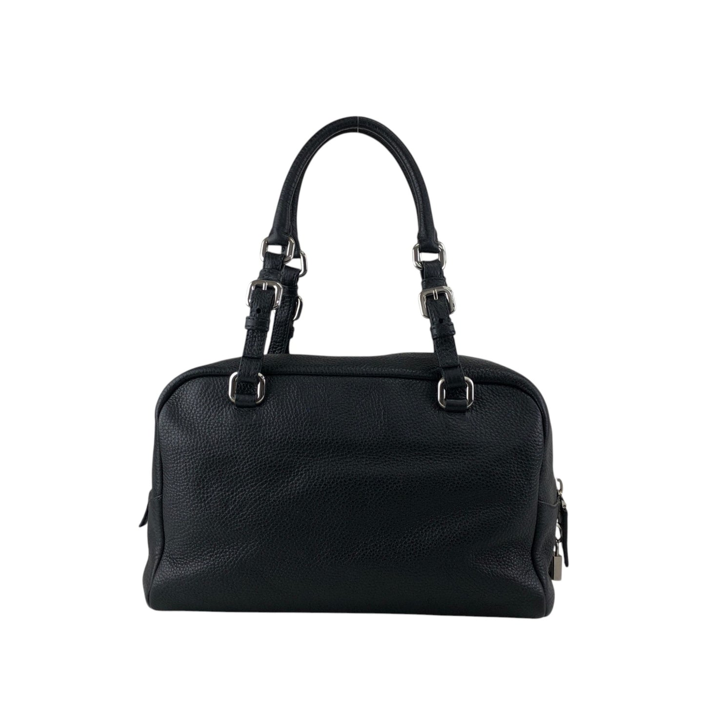 PRADA Logo Embossed Small Boston bag Handbag Black Vintage 6kdc52