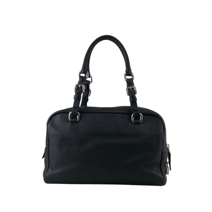 PRADA Logo Embossed Small Boston bag Handbag Black Vintage 6kdc52