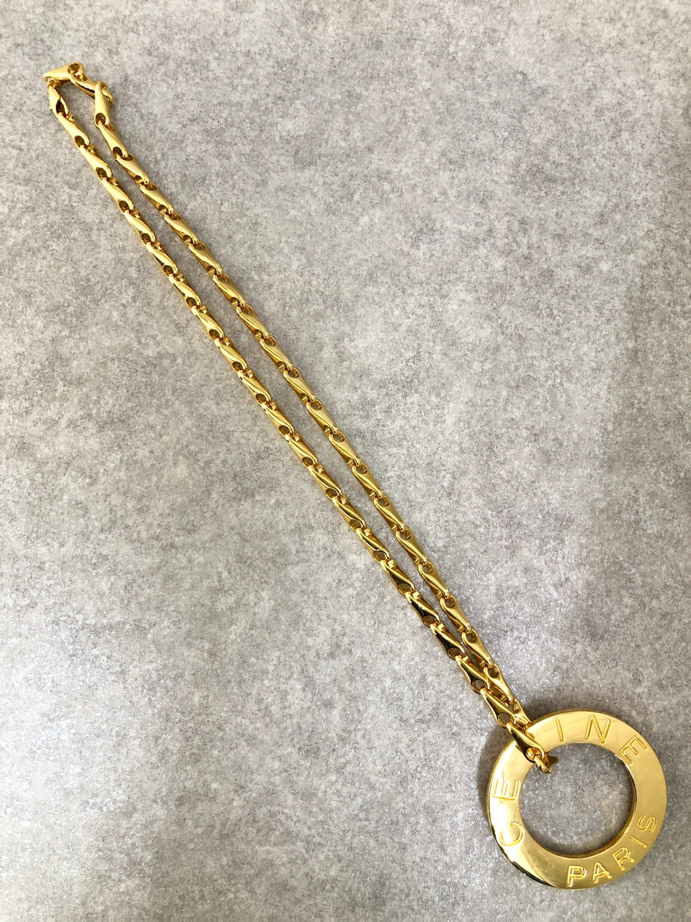 CELINE Circle Logo Necklace Gold Vintage mjx3s3