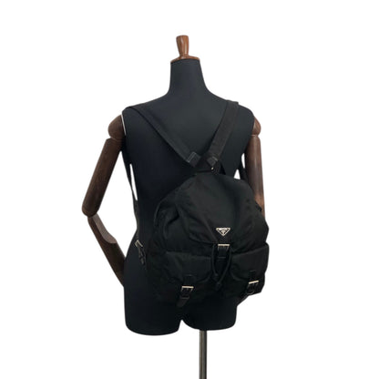 PRADA Tessuto Triangle Logo Double Pocket Backpack Black Vintage vsidzm