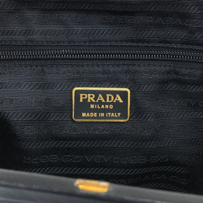 PRADA Logo Embossed Metal Clasp Handbag Black Vintage x7p3fx