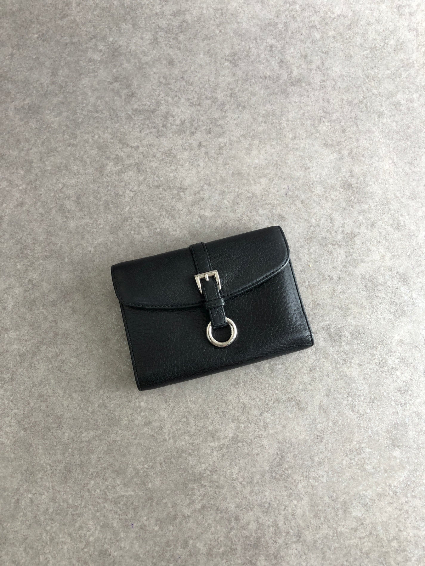 PRADA Buckle Motif Folded Wallet Black Vintage k574bi