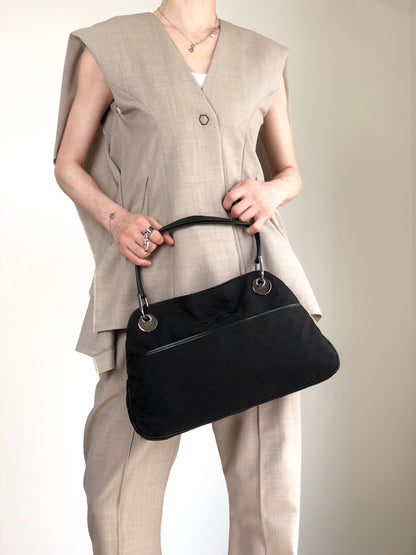 GUCCI Logo Shoulder bag Handbag Black Vintage nwnyi4