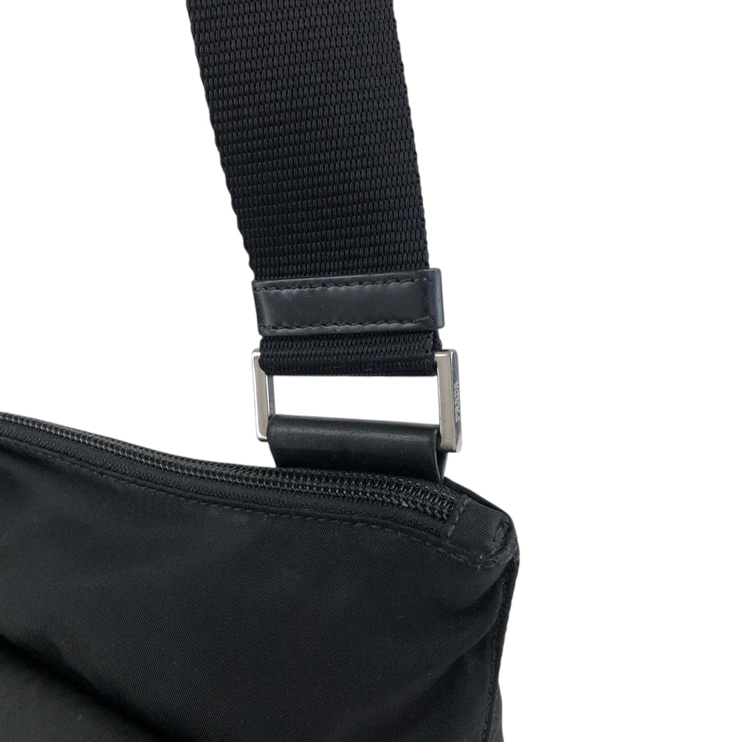 PRADA Tessuto Triangle Logo Front Buckle Shoulder bag Black Vintage h7n4ka