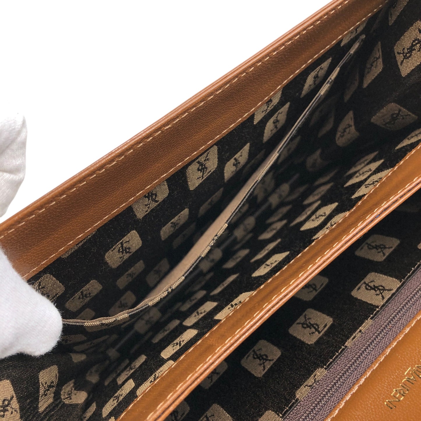 Yves Saint Laurent YSL Logo Handbag Shoulder bag Brown Vintage 2hmb86