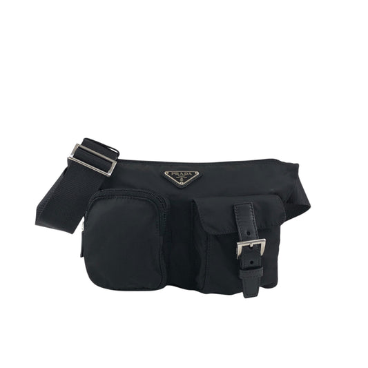 PRADA Triangle Logo Front Pocket Shoulder bag Black Vintage cydhig