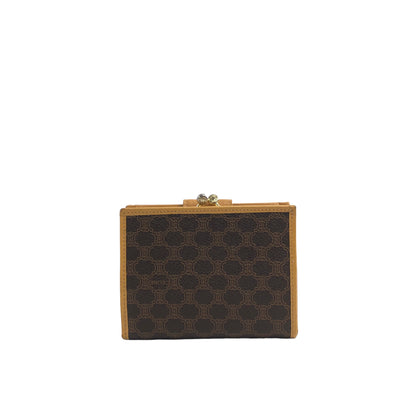 CELINE Macadam Logo Metal Clasp Folded Wallet Brown Vintage hfr6z4