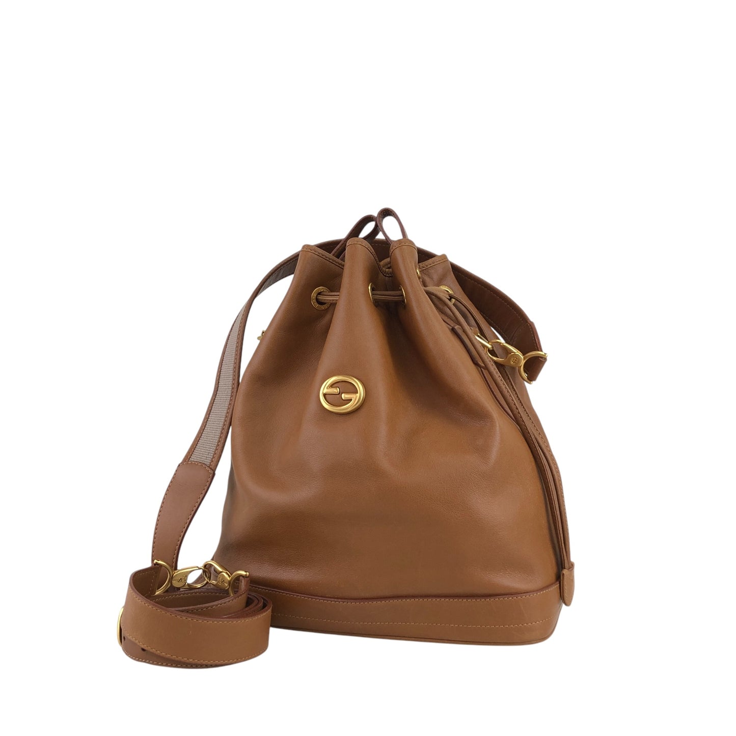 GUCCI Interlocking Drawstring Shoulder bag Brown Vintage 73zgkn