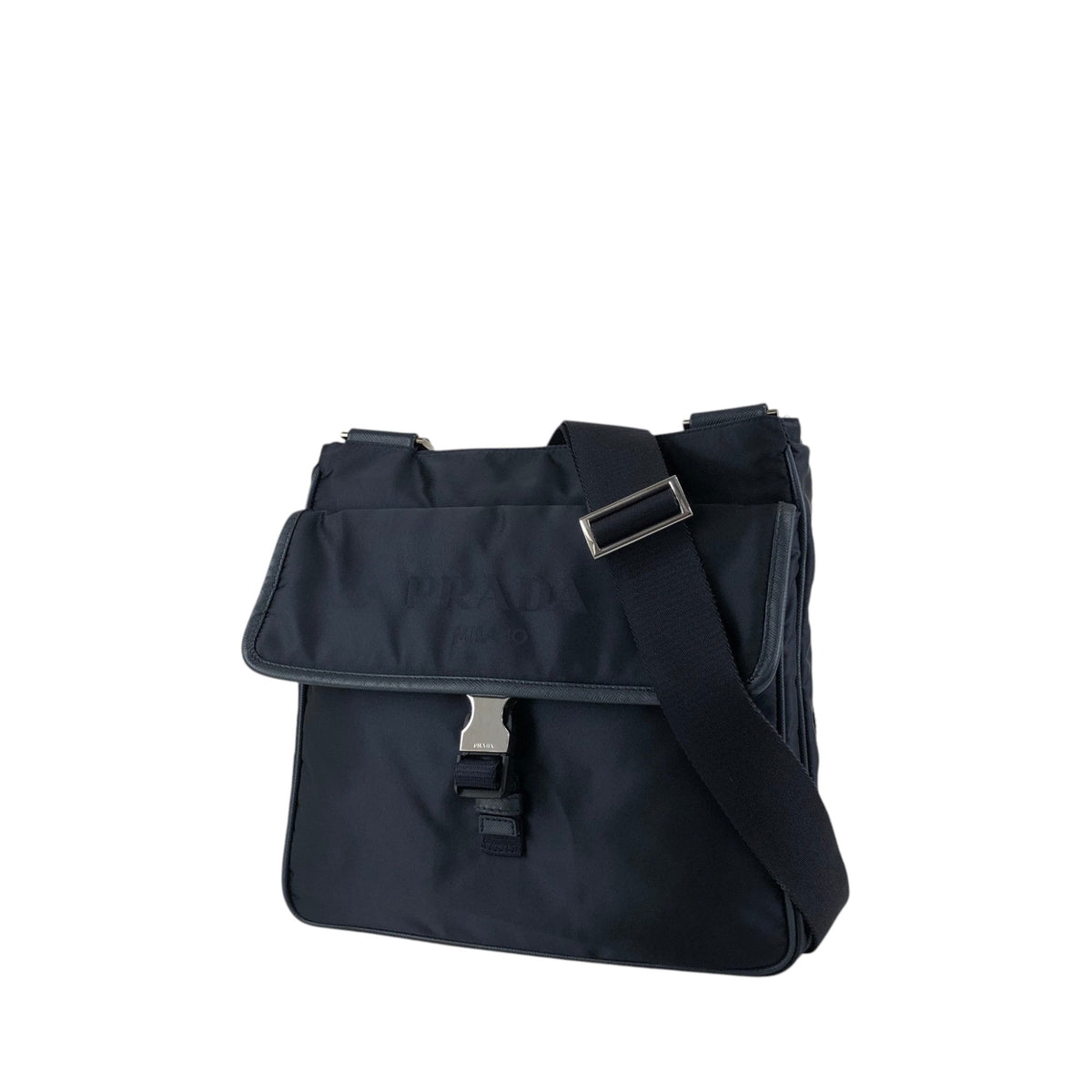 PRADA Logo Front Buckle Shoulder bag Navy Vintage eiigp4