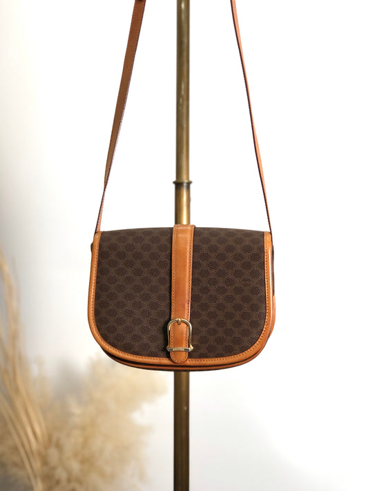 CELINE Macadam Front Buckle Shoulder bag Brown Vintage cabjde