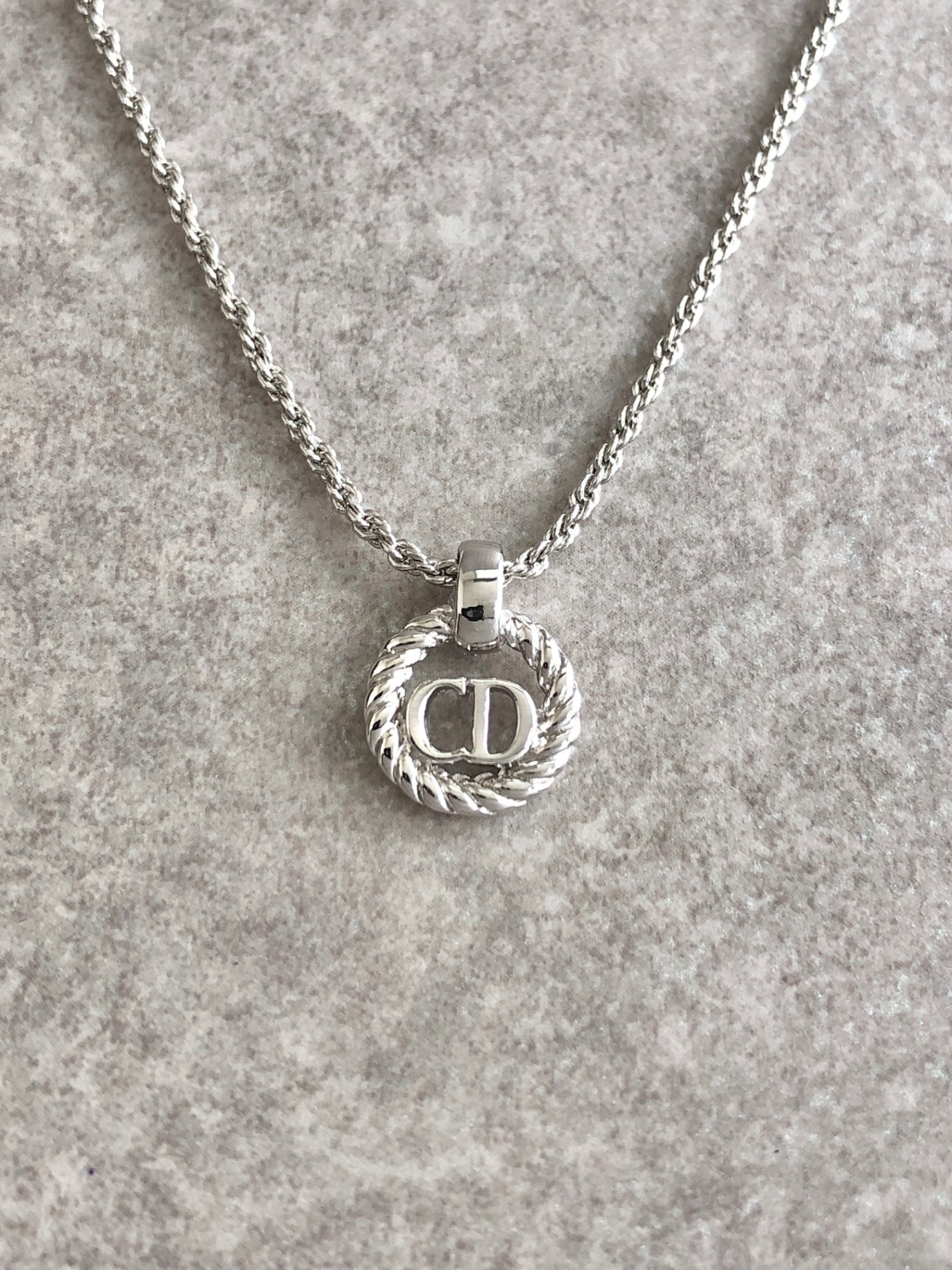 Christian Dior CD Logo Necklace Silver Vintage pfrat8