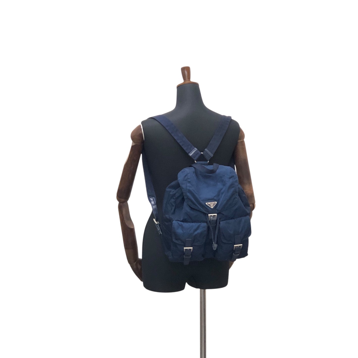 PRADA Triangle Logo Double Pocket Backpack Navy Vintage 7x3s5r