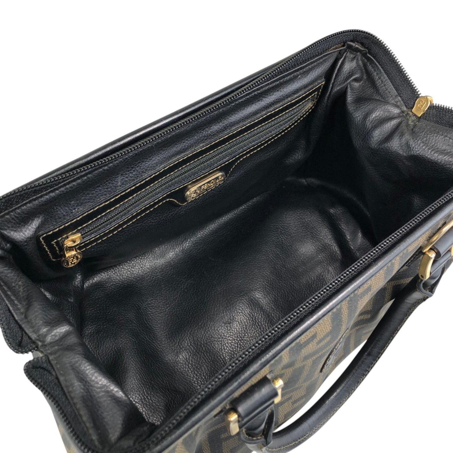 FENDI Zucca Logo Small Boston bag Handbag Black Vintage cf6xpb