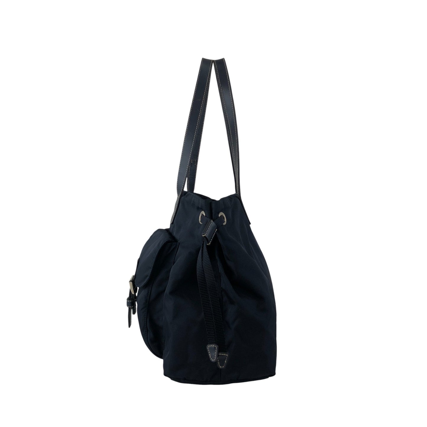 PRADA Tessuto Triangle Logo Double Pocket Totebag Navy Vintage 8ka5ea