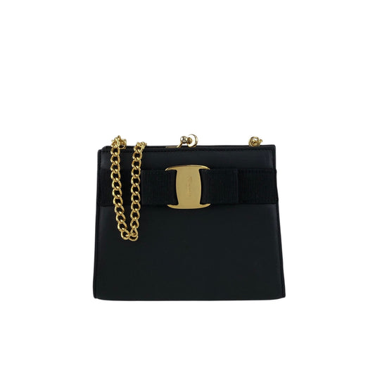 Salvatore Ferragamo Vala Ribbon Small Chain Shoulder bag Black Vintage y5f4jw