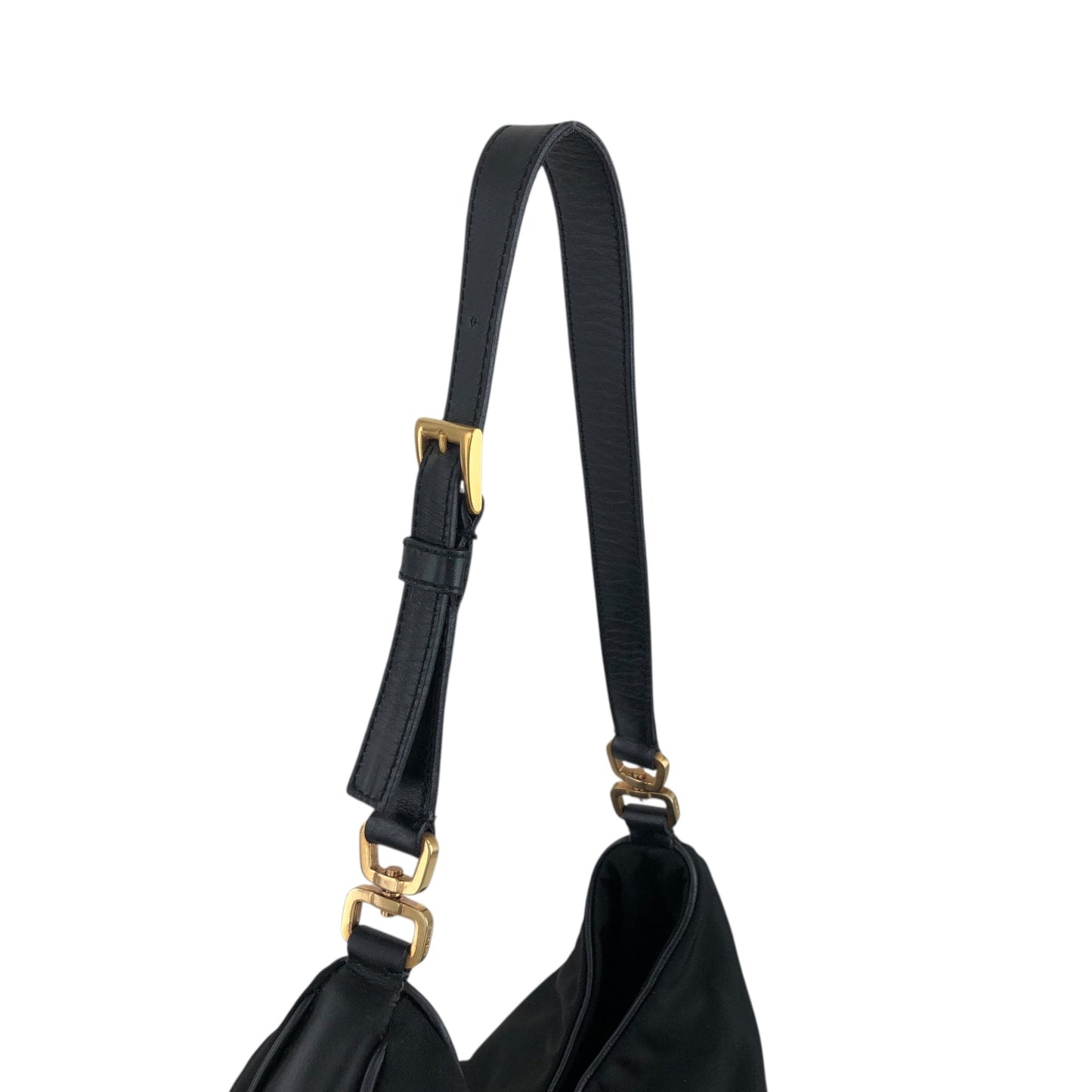 PRADA Tessuto Triangle Logo Turn Lock Shoulder bag Black Vintage 5mvw3a