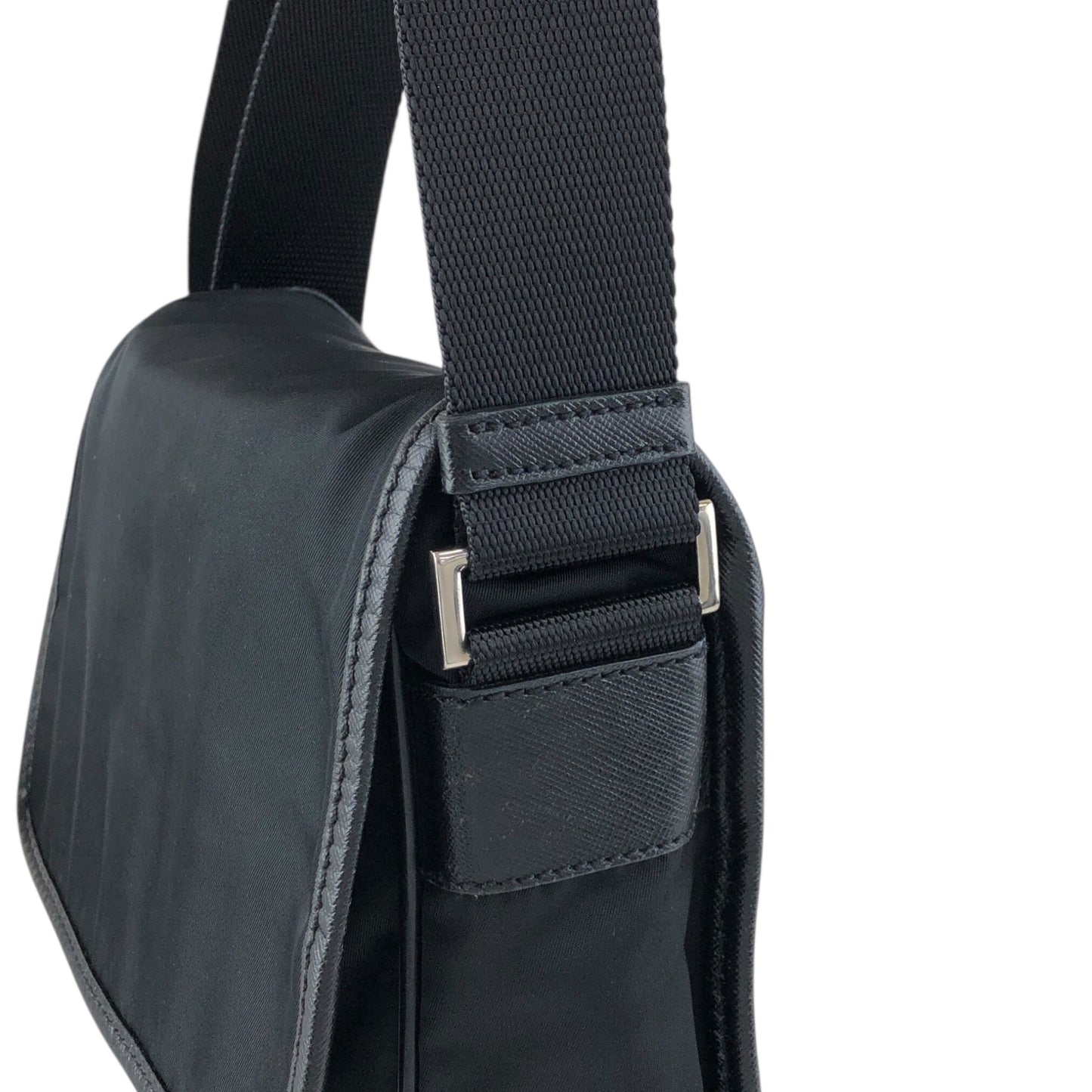 PRADA Tessuto Triangle Logo Front Buckle Shoulder bag Black Vintage 78def6