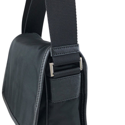 PRADA Tessuto Triangle Logo Front Buckle Shoulder bag Black Vintage 78def6