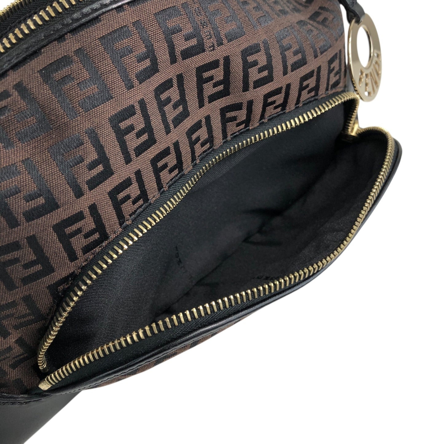 FENDI Zucchino Logo Charm Handbag Hobobag Brown Vintage fhfygp