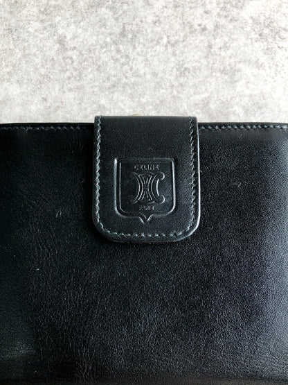 CELINE Blason 金屬扣折疊錢包 黑色復古 pprgic