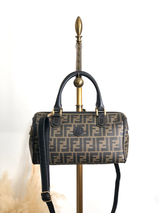 FENDI Zucca Two-way Small Boston bag Shoulder bag Black Vintage ec36sk