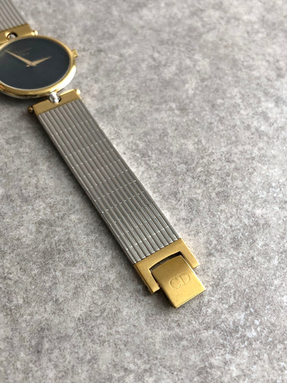 Christian Dior Logo Quartz Watch Silver×Gold 3026 Vintage 3ztkba