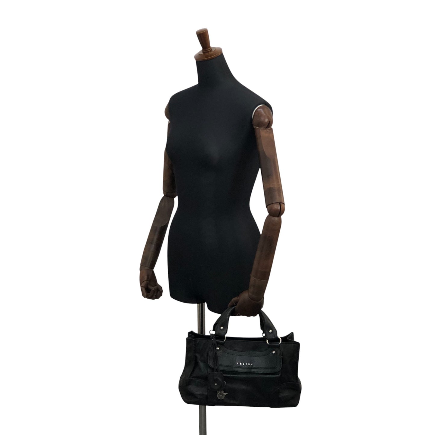 CELINE Horse Carriage Logo Handbag Black Vintage v5s4uu