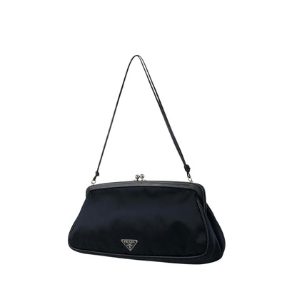 PRADA Tessuto Triangle Logo Small Handbag Black Vintage mygrbb