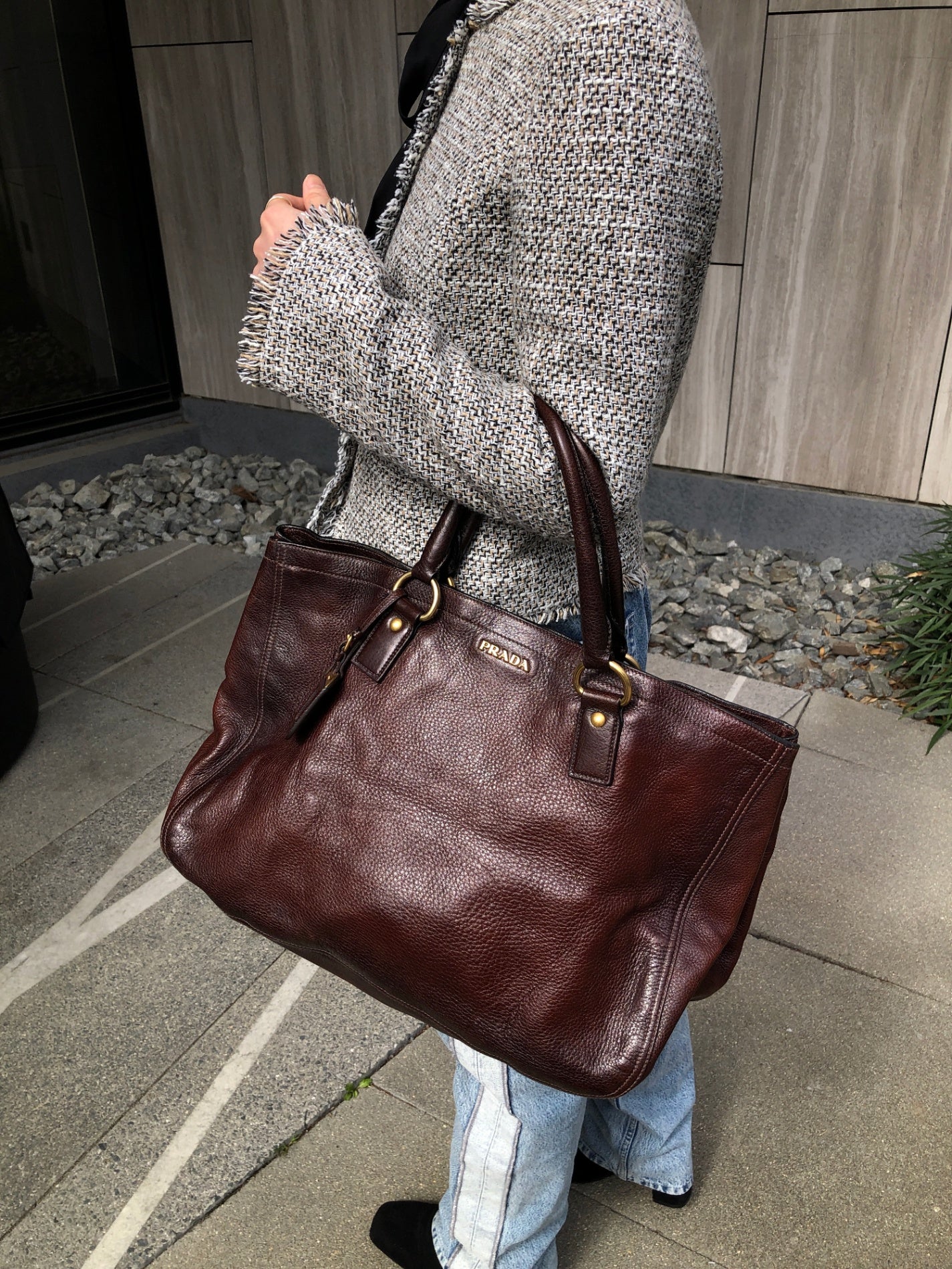 PRADA Logo Two-way Handbag Shoulder bag Brown Vintage ujn2cg