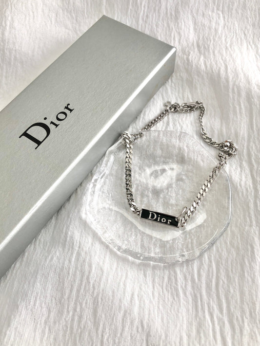 Christian Dior Logo Necklace Silver Vintage n4wcjc
