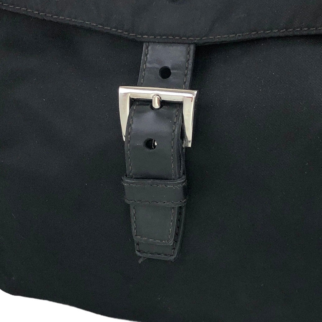 PRADA Triangle Logo Front Buckle Nylon Shoulder bag Black Vintage fjspwm