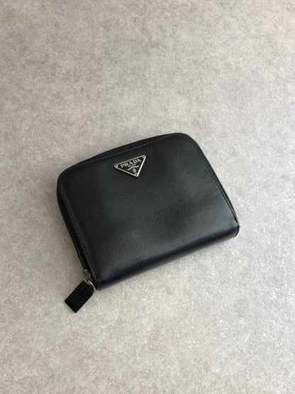 PRADA Triangle Logo Folded Wallet Black Vintage pjch8z