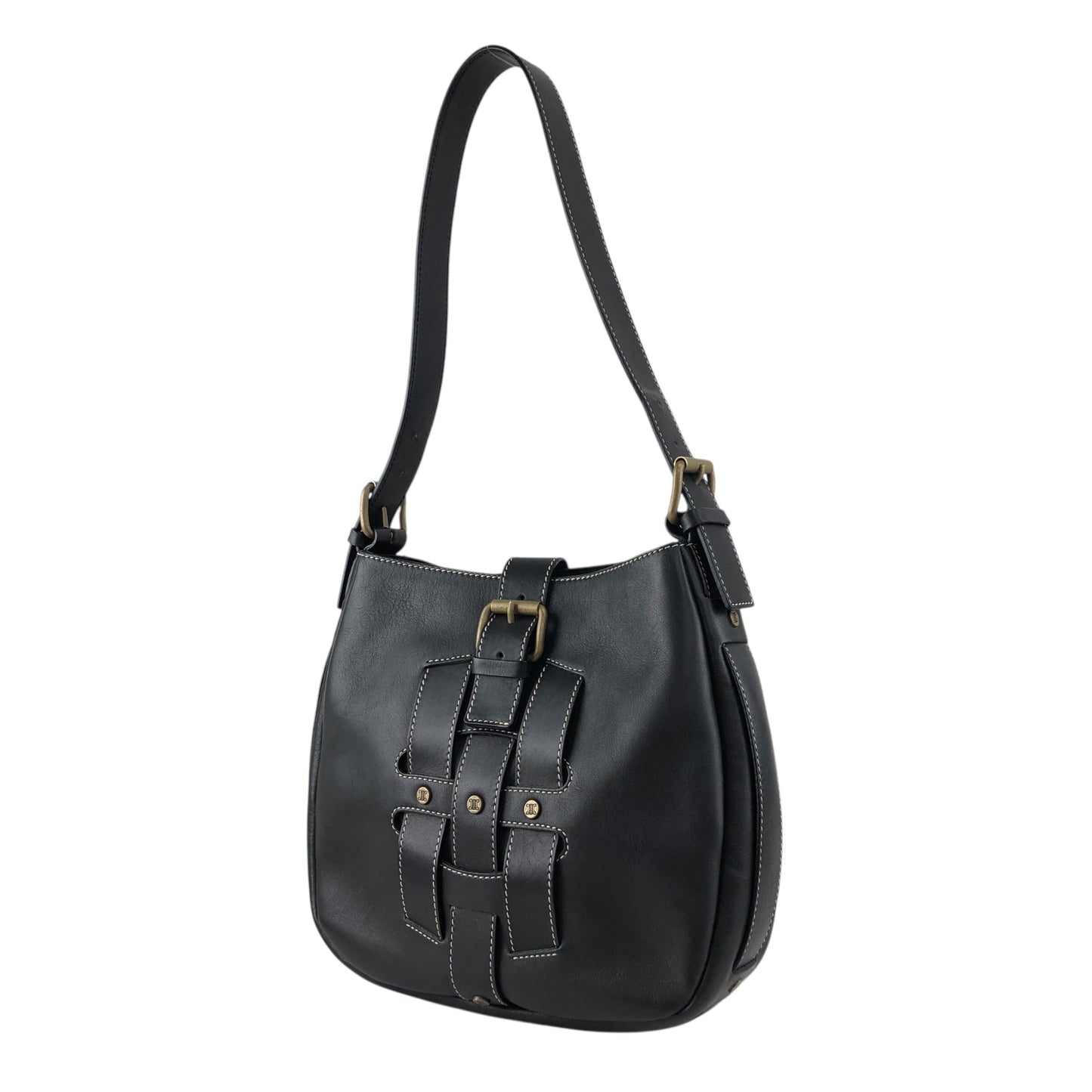 CELINE Front Buckle Shoulder bag Black Vintage f5ds3s