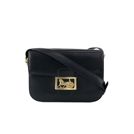 CELINE Horse Carriage Crossbody Shoulder bag Black Vintage mimnwz