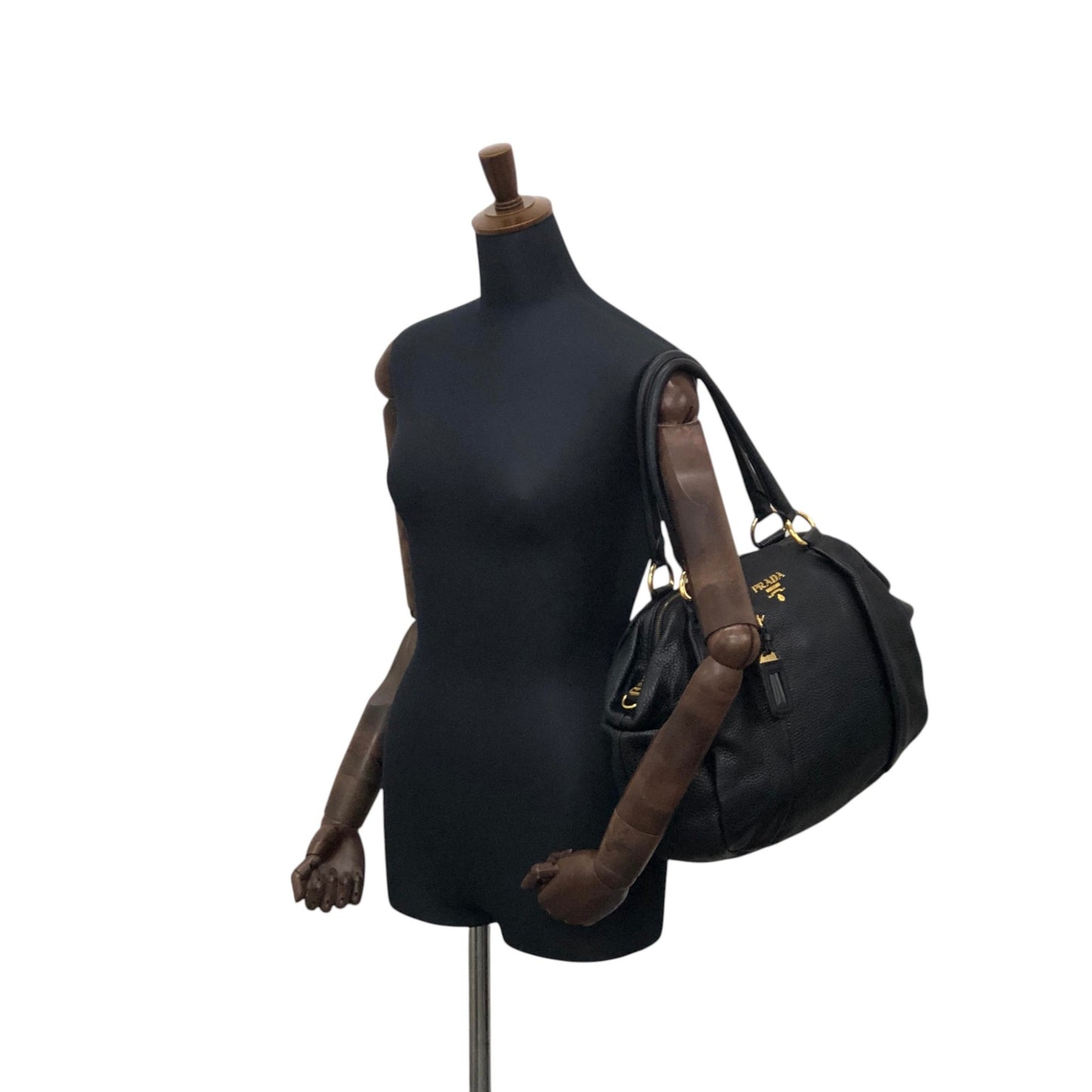 PRADA Logo Handbag Totebag Black Vintage 7zspmn